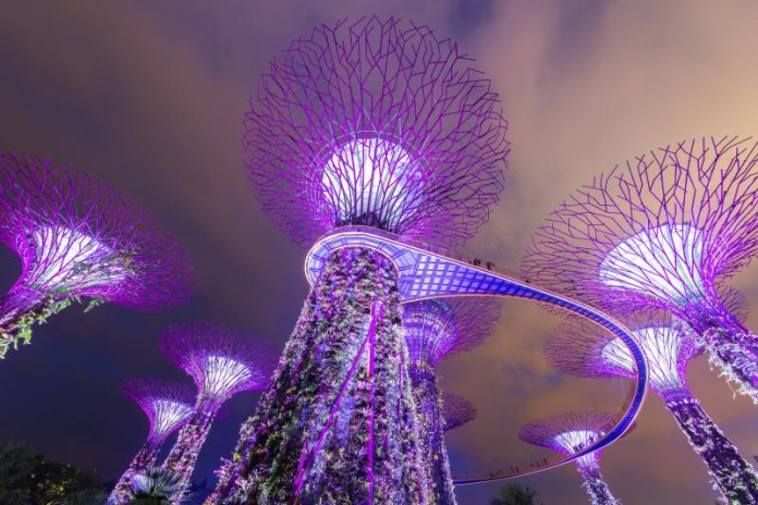 garden by the bay singapore-free-gbtb Super trees at Gardens by the Bay lit up at night Gardens by the Bay is Singapore’s latest prestige project and definitely worth a visit.