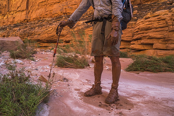 Writer Kevin Fedarko after falling into a bog in a slot canyon, Marble Canyon.
