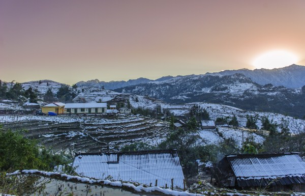 The roof of the Hmong students’ school in white snow
