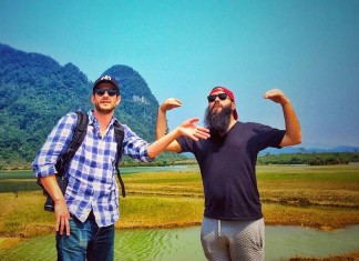 Director Jordan Vogt-Roberts (R) at the set of ‘Kong: Skull Island’ in Quang Binh, Vietnam, February 22, 2016. Instagram/voteroberts