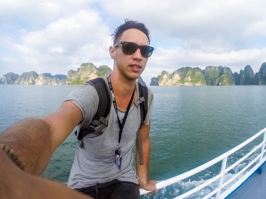 catching a ferry across to cat ba island ha long bay vietnam