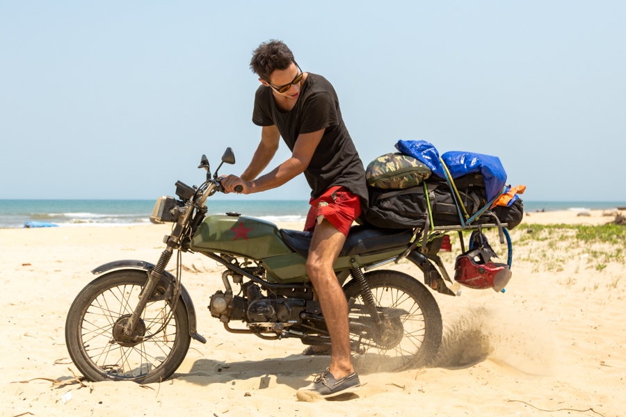 doing burnouts on the beach in hoi an motor bike vietnam