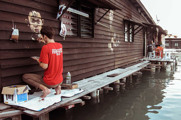 Ernest Zacharevic paints Penang, Chew Jetty
