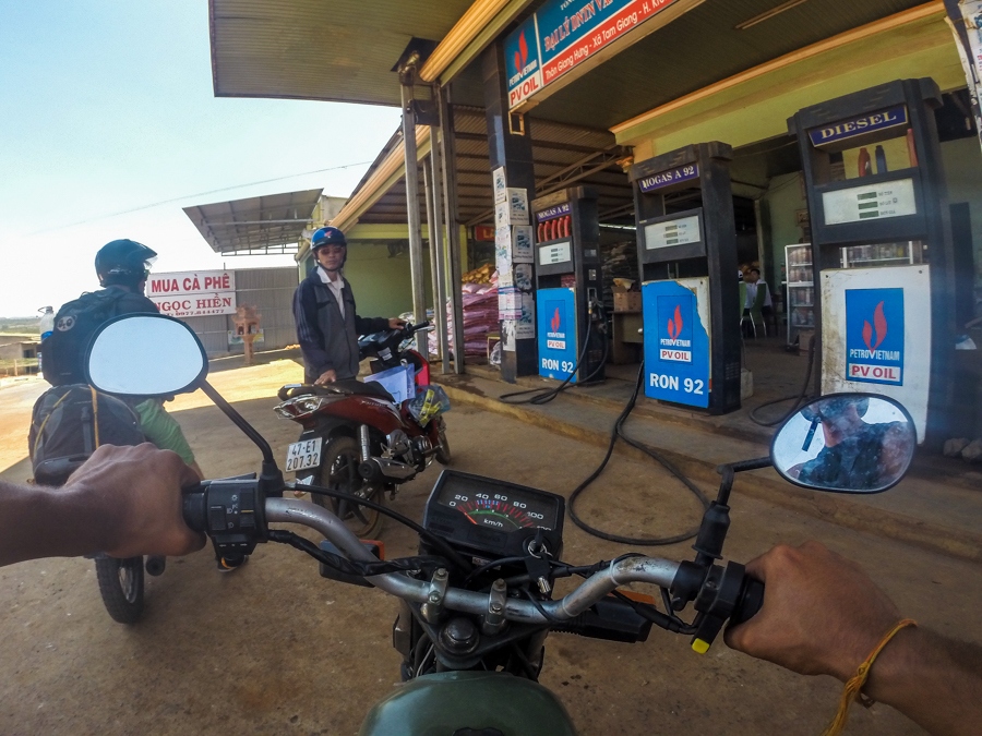 filling up with petrol motorbike vietnam
