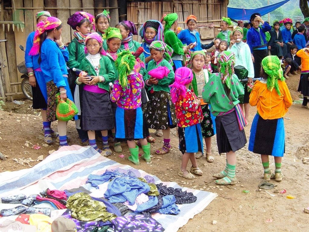 The brocade skirts of ethnic minority women in Ha Giang.