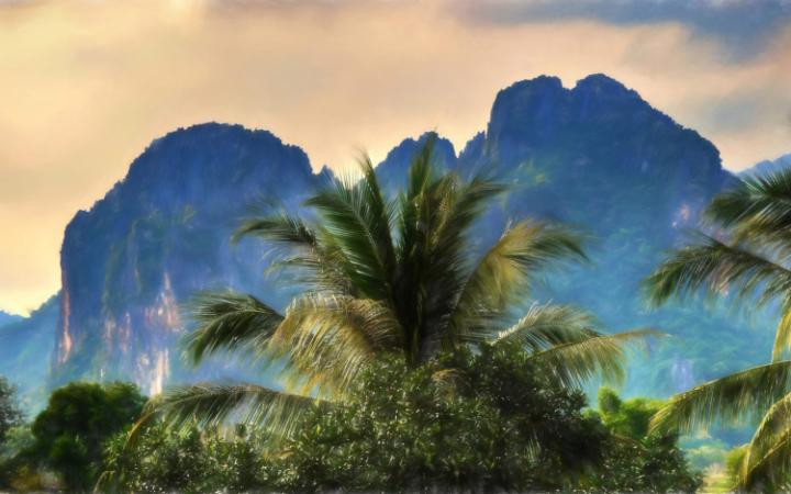 The mountains around Vang Vieng, which became notorious for "tubing" deaths CREDIT: ALAMY