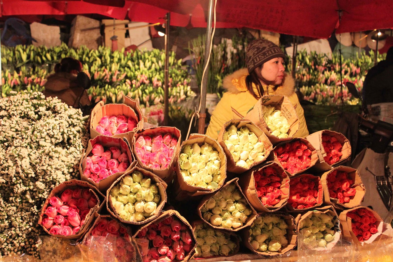 vendors at flowers at quang ba flowers market hanoi vietnam