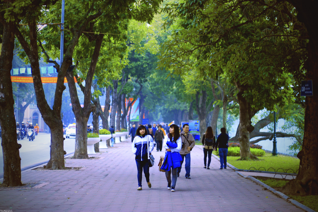 walking around hoan kiem lake sword lake hanoi vietnam