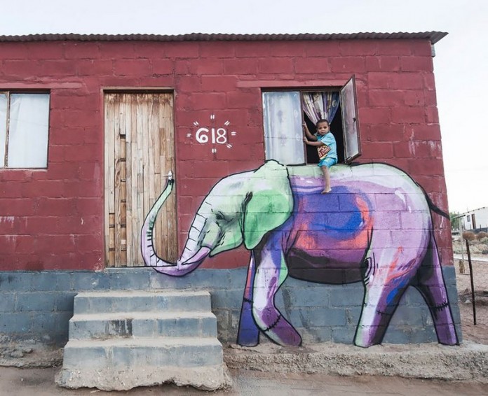 elephant-street-art-in-south-africa-falco-one-south-africa 4 Elephant Street Art In South African Villages