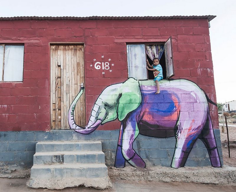 Elephant Street Art In South African Villages