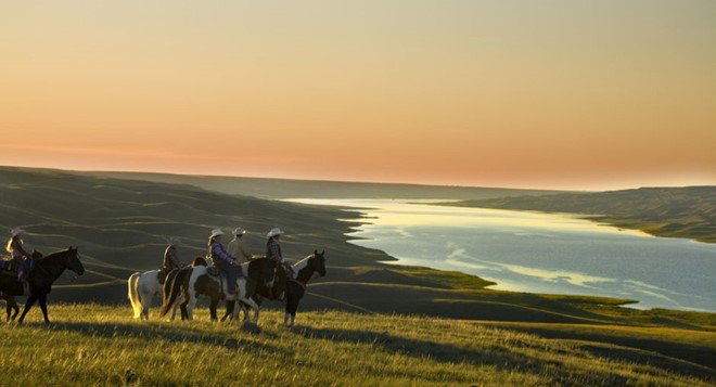 horseback riding South Saskatchewan river