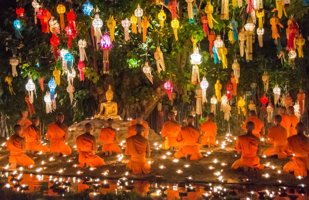 Monks pray in Loy Krathong Festival, Chiang Mai