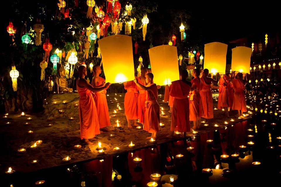Monks pray in Loy Krathong Festival, Chiang Mai