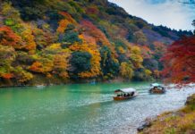 Boat riding on Hozu-gawa river, Kyoto.