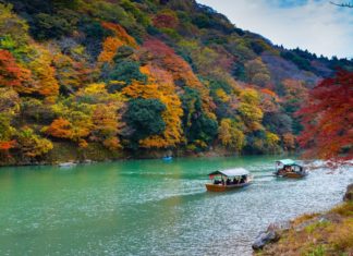 Boat riding on Hozu-gawa river, Kyoto.