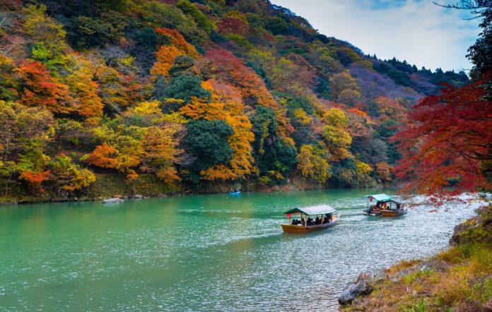 Boat riding on Hozu-gawa river, Kyoto.