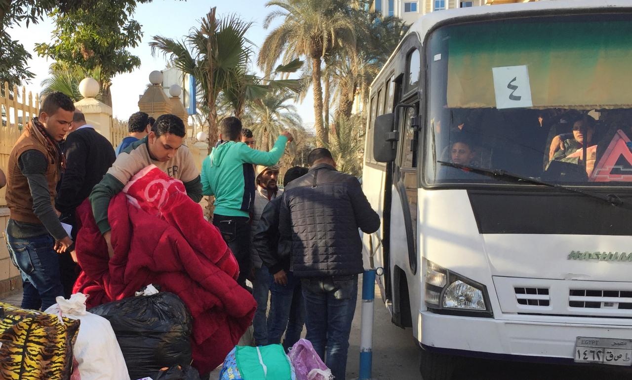 Christian families from Al-Arish in the North Sinai Governorate arrive at the Evangelical Church in Ismailia