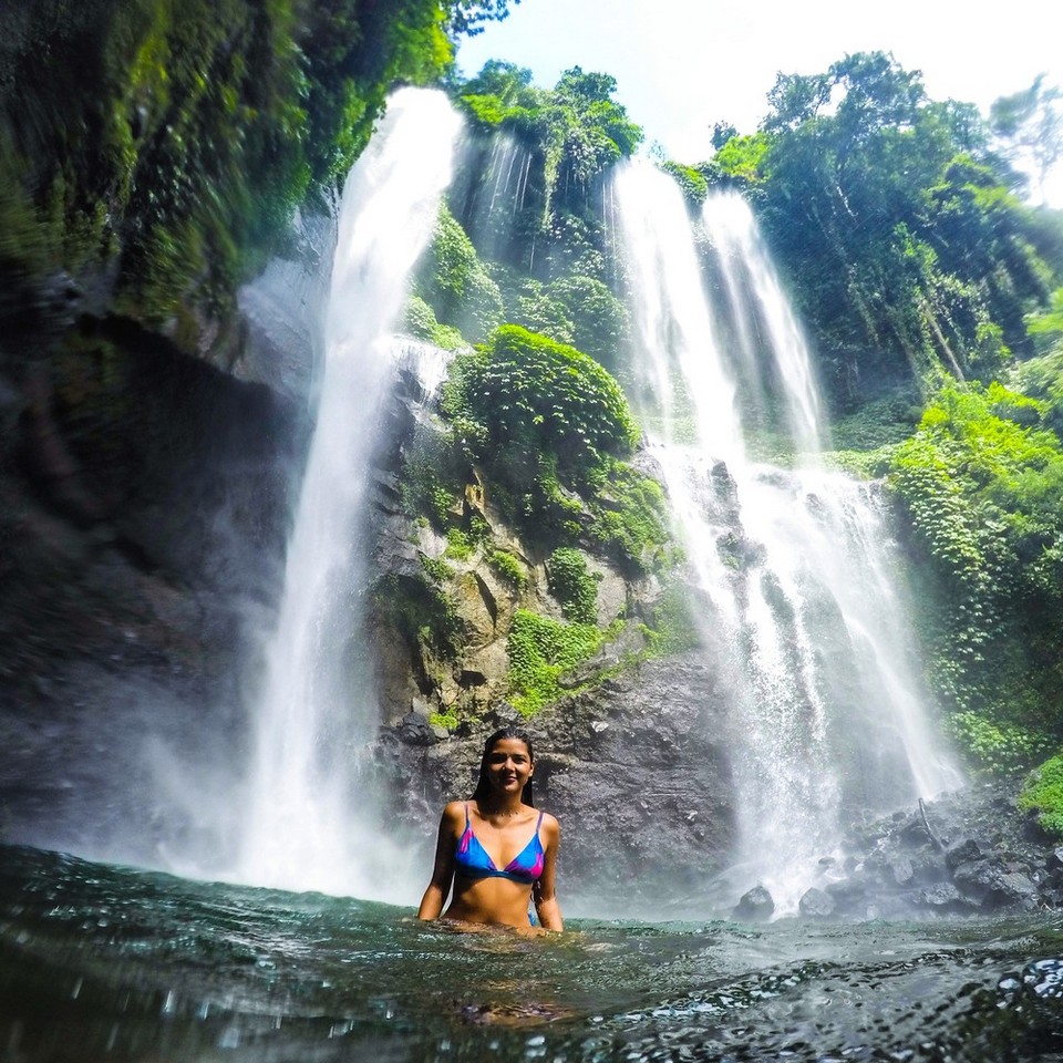 Sekumpul Falls is like a silk strip between verdant forests