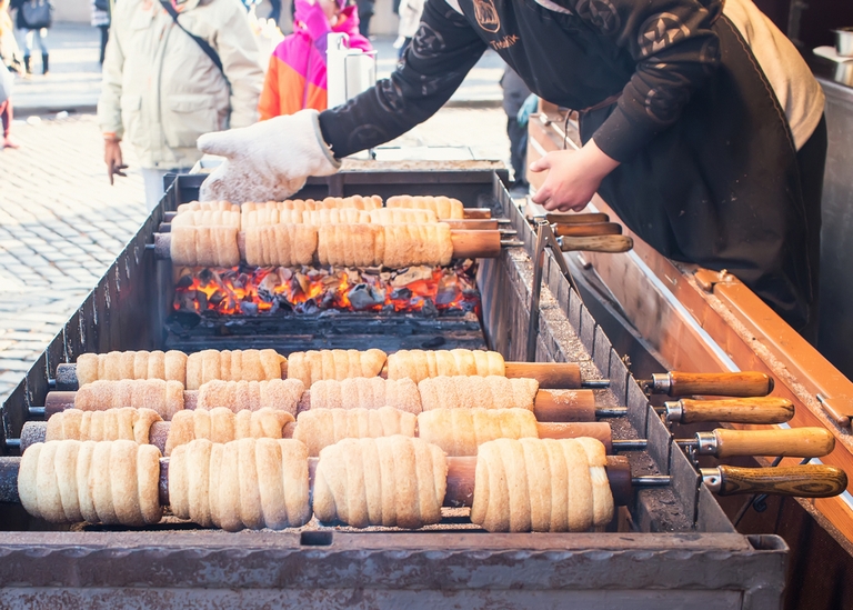 Fresh Trdelnik, made right on the Square. Yum!