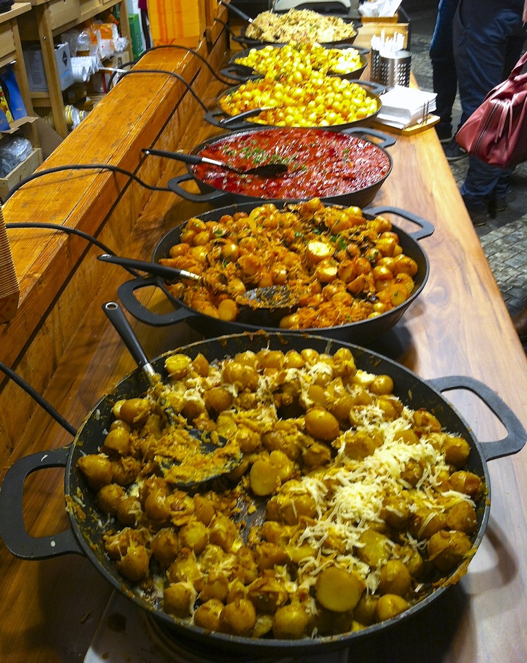 Sauerkraut and sausage potatoes at the Wenceslas Square Christmas market in Prague