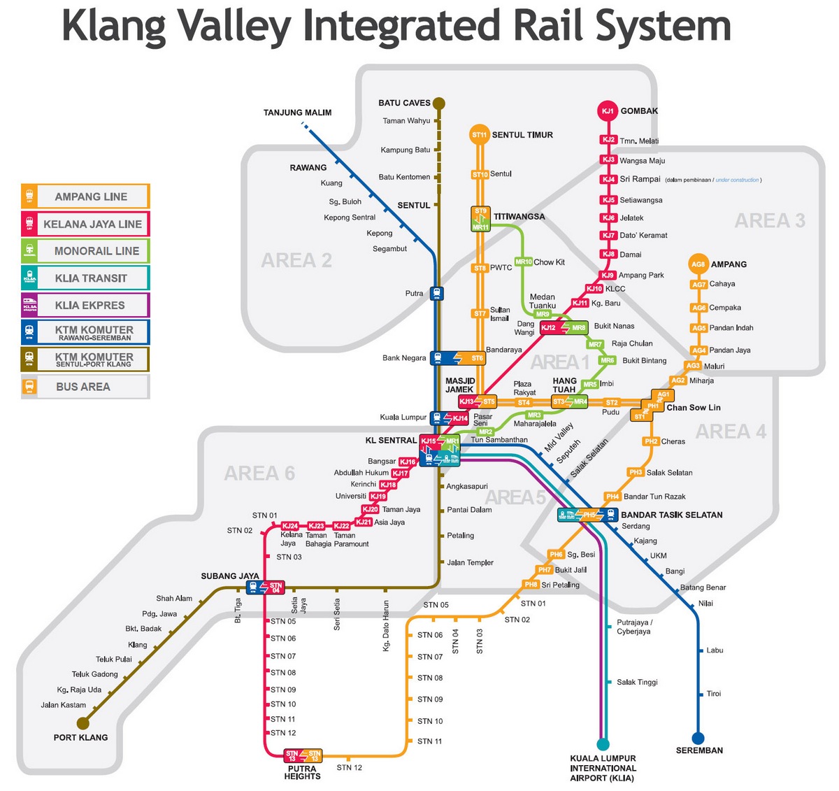 Kuala Lumpur LRT KTM and Monorail map