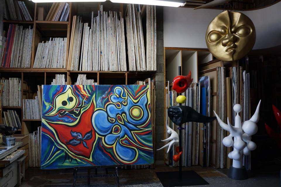 Okamoto’s sculptures and paintings