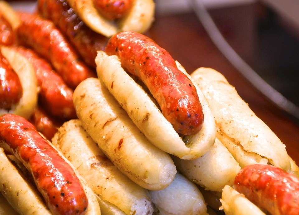 Local favourite, Taiwanese sausage at a Tainan street market