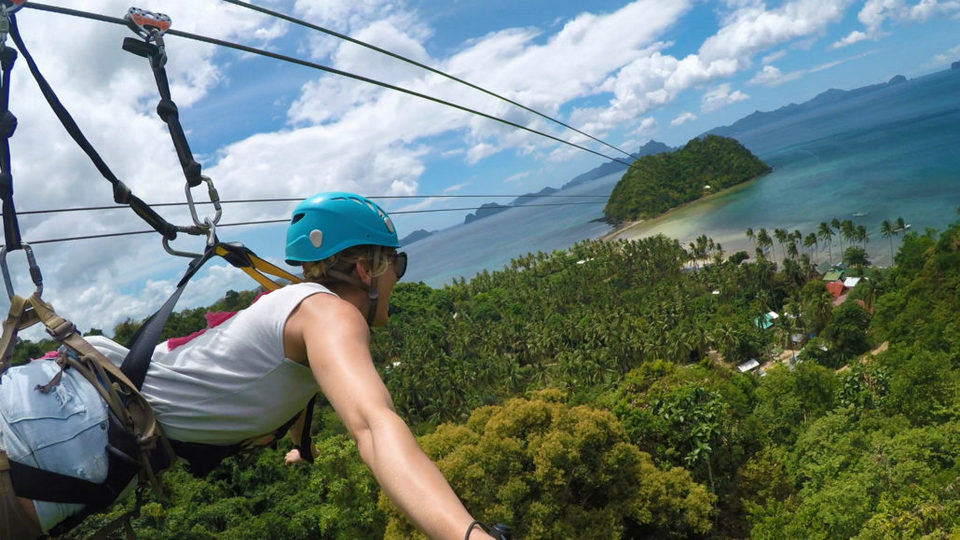 Las Cabanas beach zipline at El Nido, Palawan