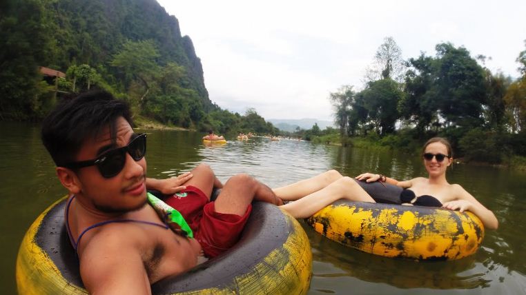 yellow tubing in vang vieng