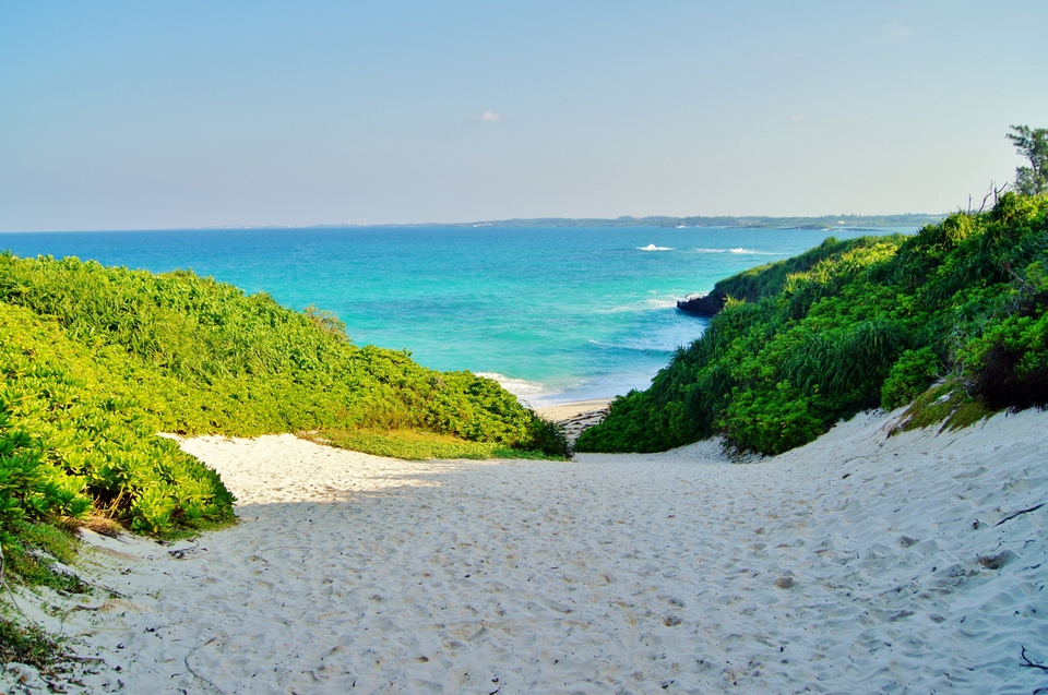 Sunayama Beach, in the Northern part of the island. To get there is a path through the plants.