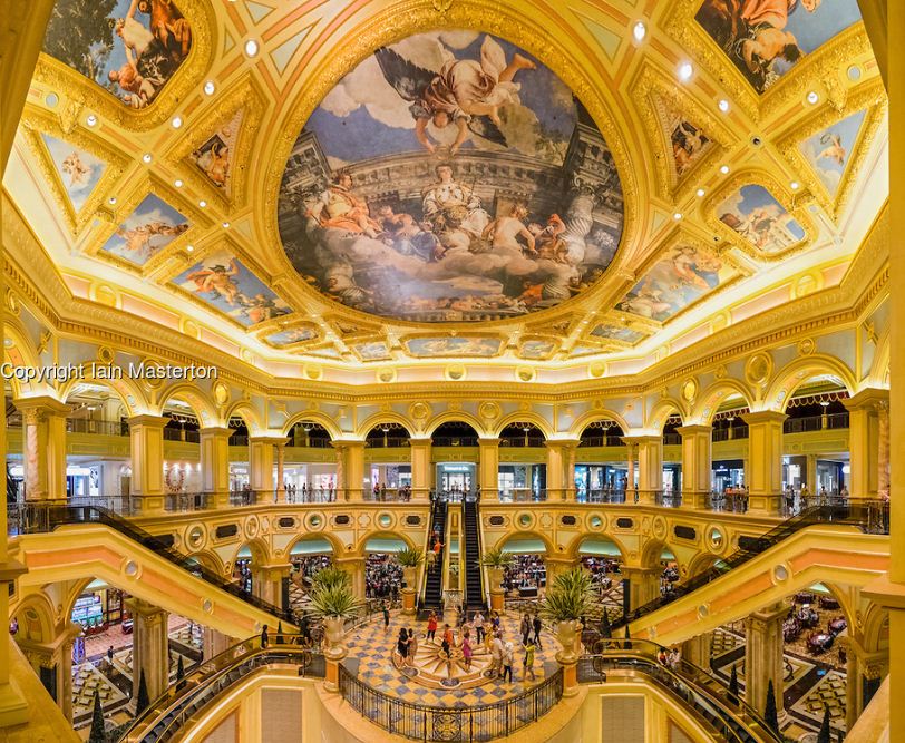 Ornate interior of The Venetian Macao casino and hotel in Macau.