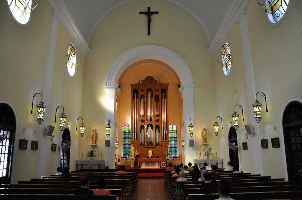 nterior of St Lazarus Church in Macau facing the altar
