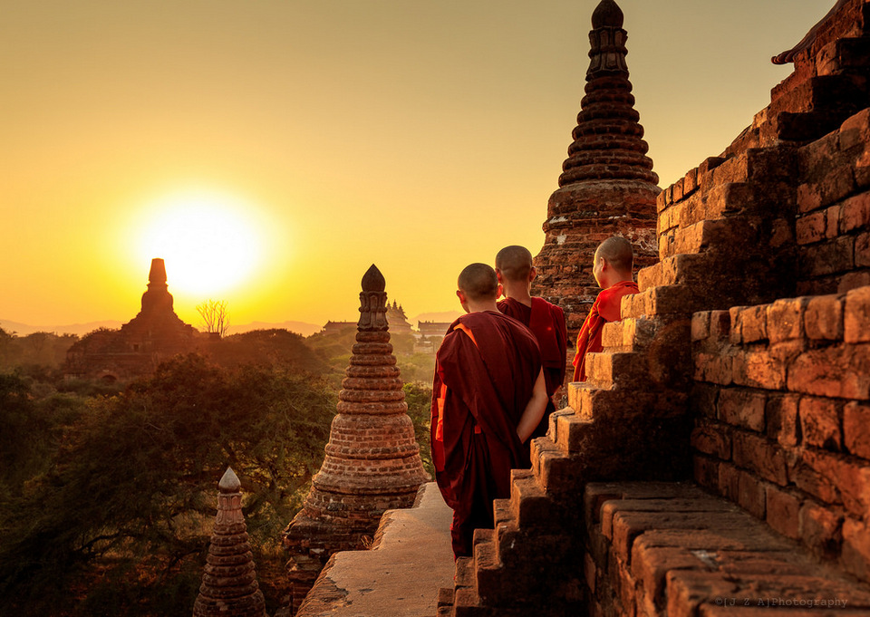 Monks watch the Sunset over Bagan