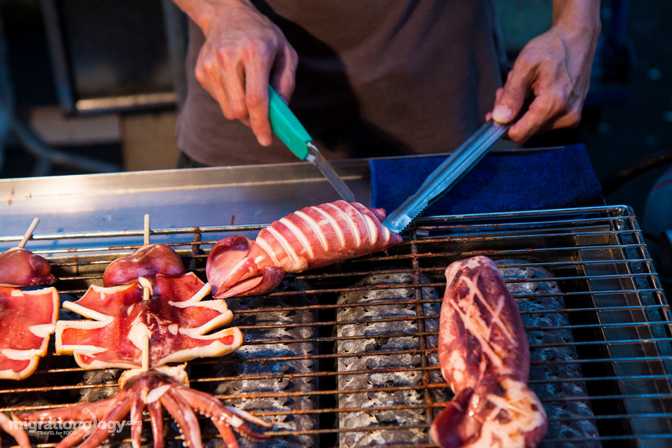 Grilled squid at Raohe Night Market