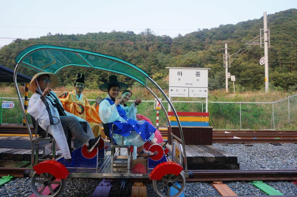 Riding at Jeonju Hanok Rail Bike