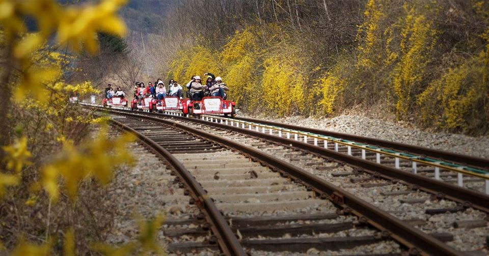 Riding at Jeonju Hanok Rail Bike
