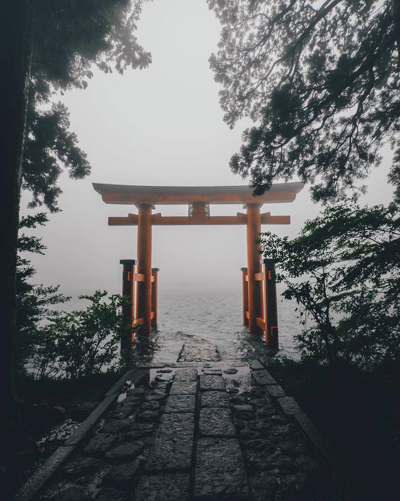 Hakone temple in the mist