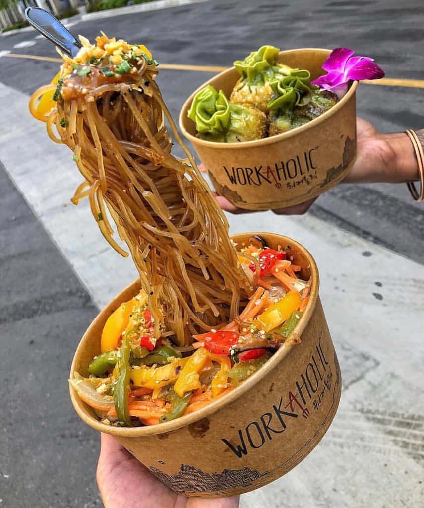 Japchae is a mixed noodle dish can be easily found in any meal in Korea.