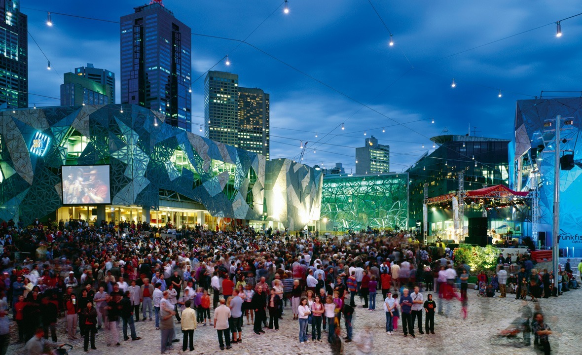 Federation Square before Murdoch memorial