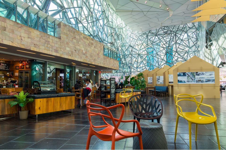 Space inside the atrium at Federation Square