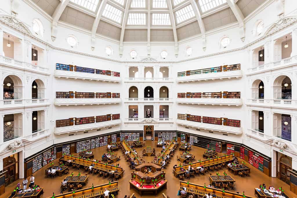 La Trobe reading room with extremely unique architecture.