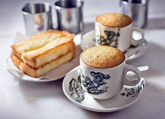Typical Ipoh breakfast with white coffee and toasts