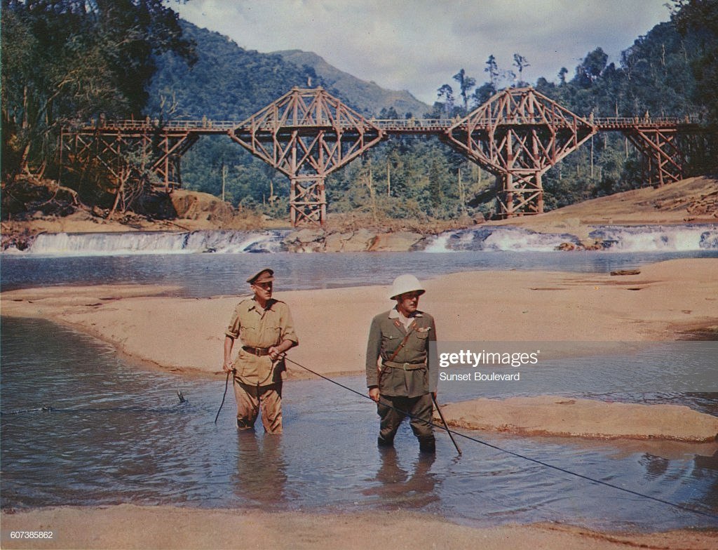 The image is believed to be the River Kwai Bridge in the past