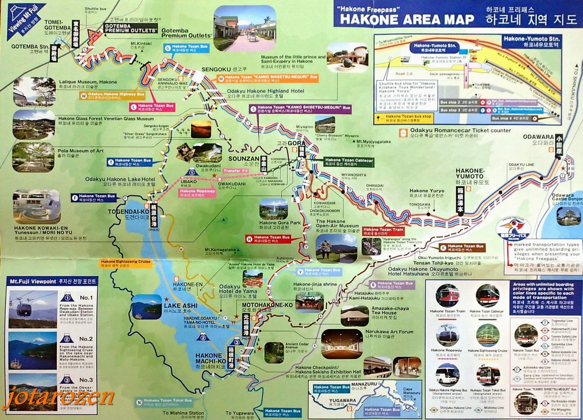 Hakone Area Map showing tourist attractions