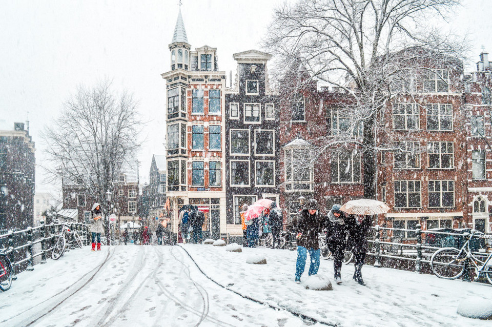 Snow in Amsterdam after a winter storm