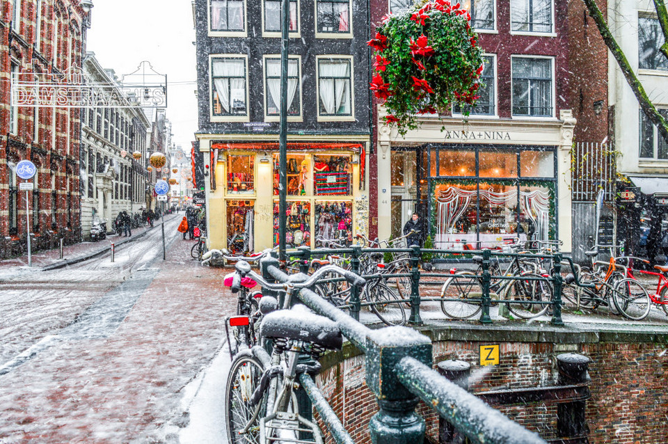 Snow in the streets of Amsterdam