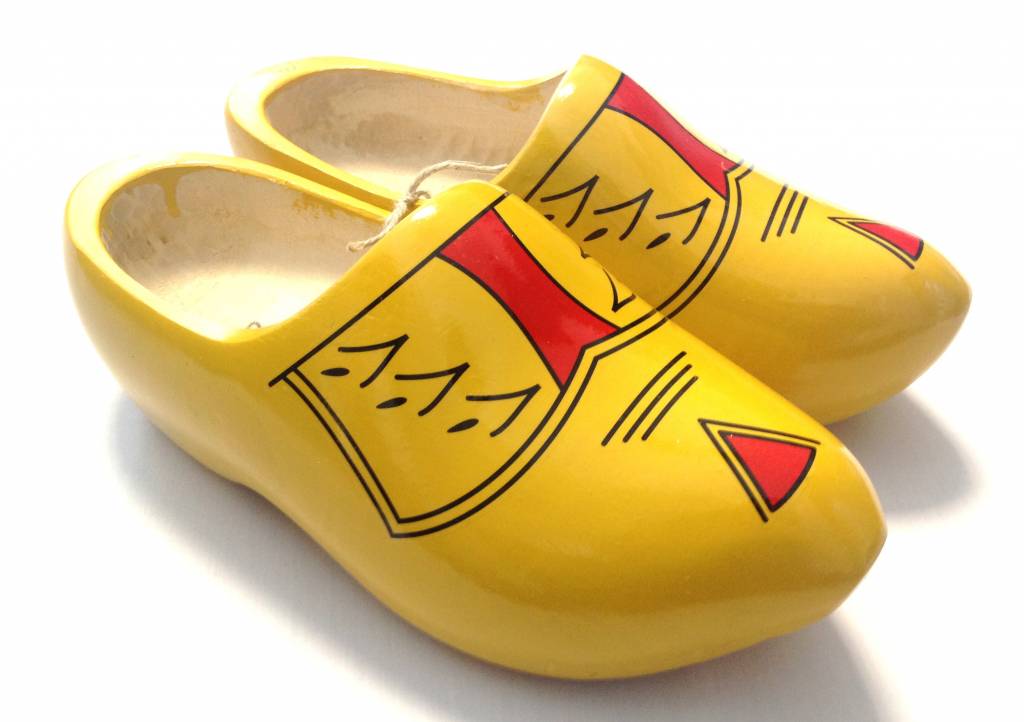 Yellow wooden shoes with stripes