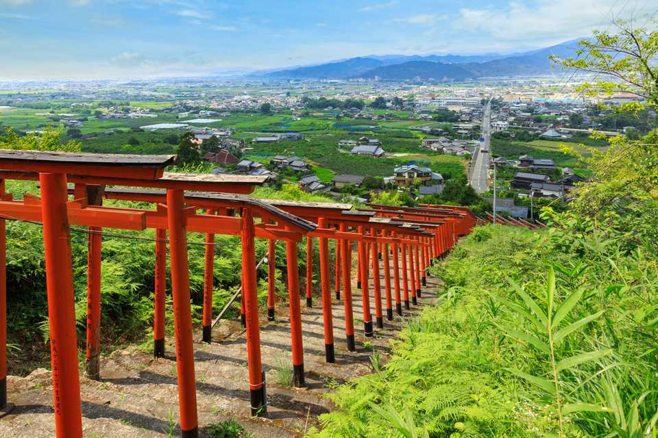 The extending torii gate and amazing view are something to see at Ukiha Inari Shrine