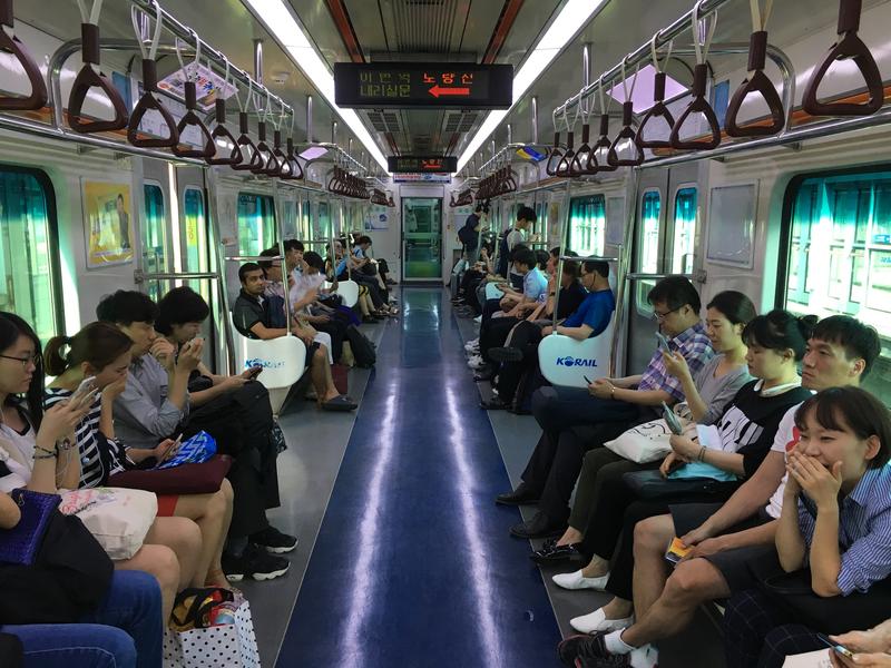 Inside subway train