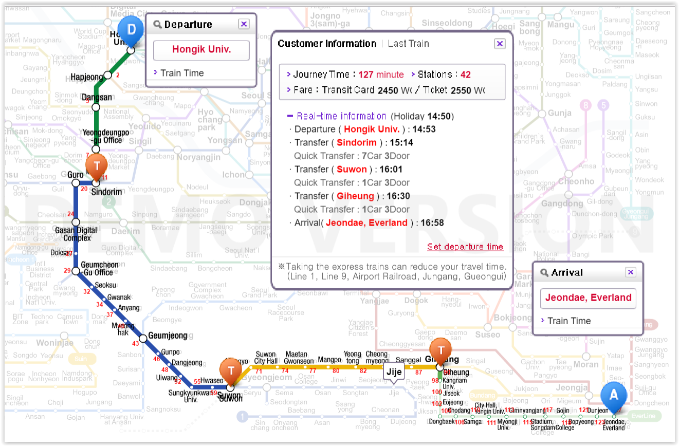 Subway Train from Hongdae to Everland